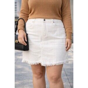 High Rise White Denim Skirt Frayed Hem Casual Summer Mini Sophia Vergara NWT‎ 16